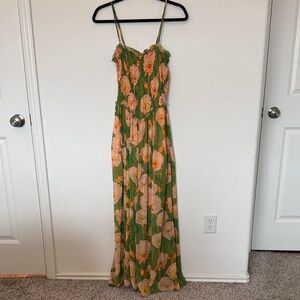 Free People Floral Green and Pink Maxi Dress/Romper